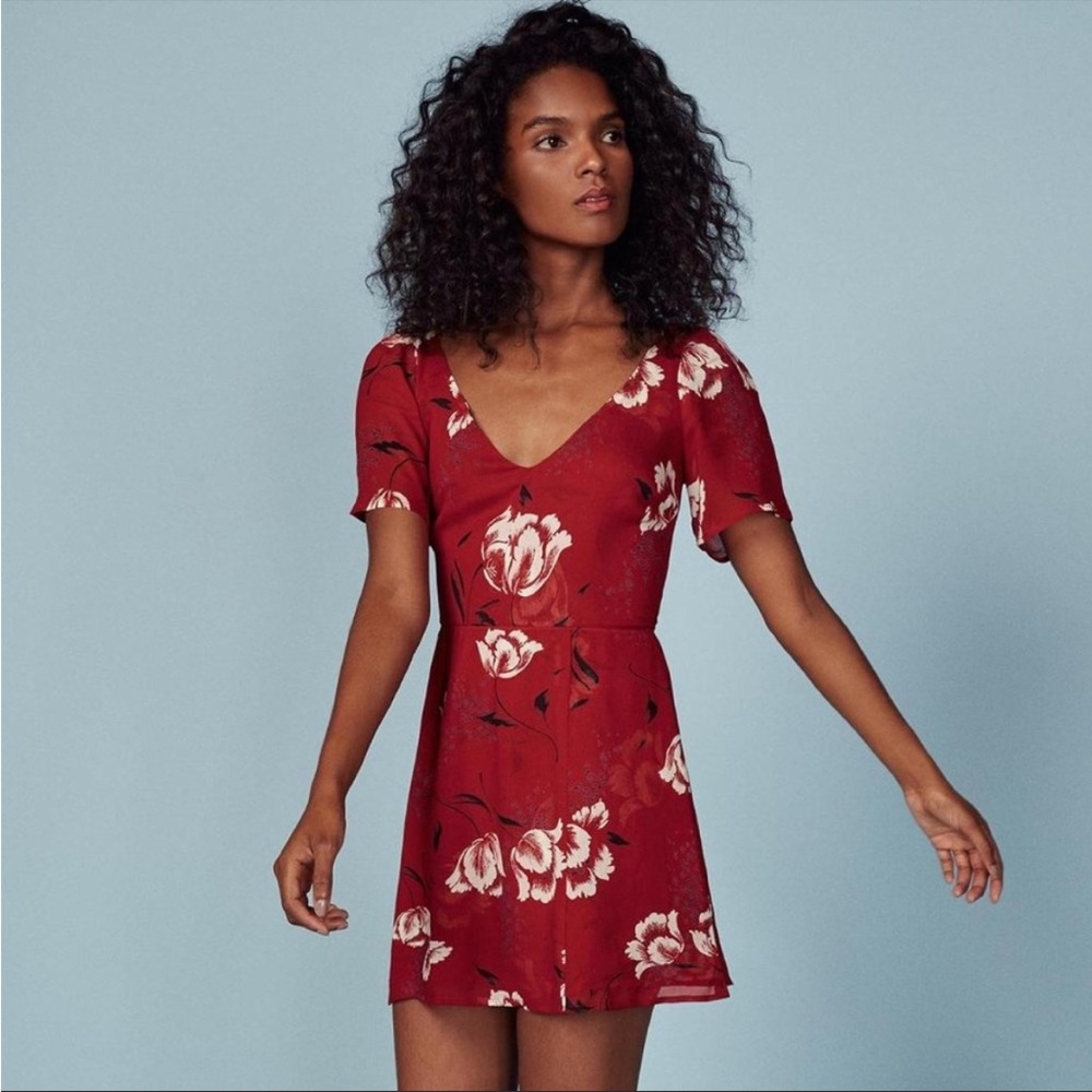 EUC - Red floral print Reformation dress